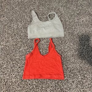 Gray and Red Ribbed Crop Tops